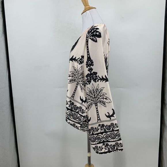 Venti6 Blouse Womens M Champagne Black Floral Wide Sleeve V Neck High Low Top - Picture 5 of 11